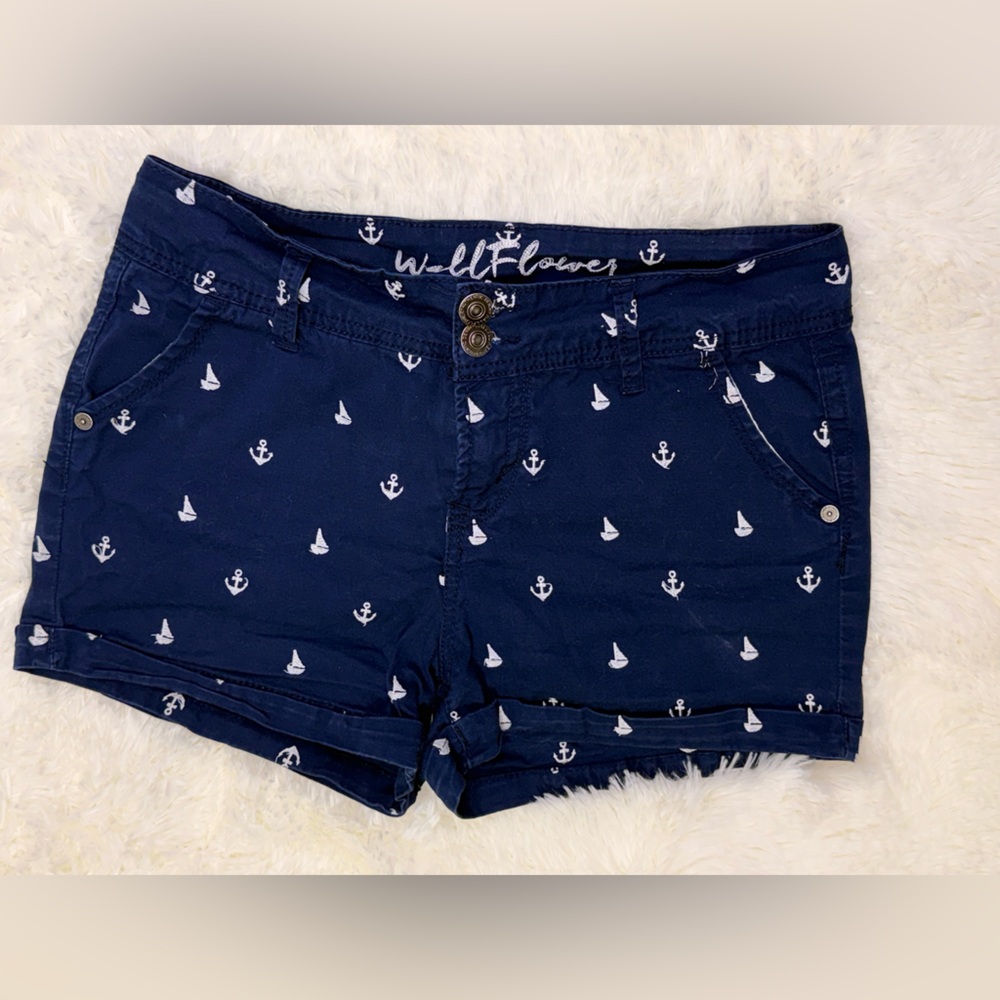 Wallflower Navy Blue Anchor Print Shorts